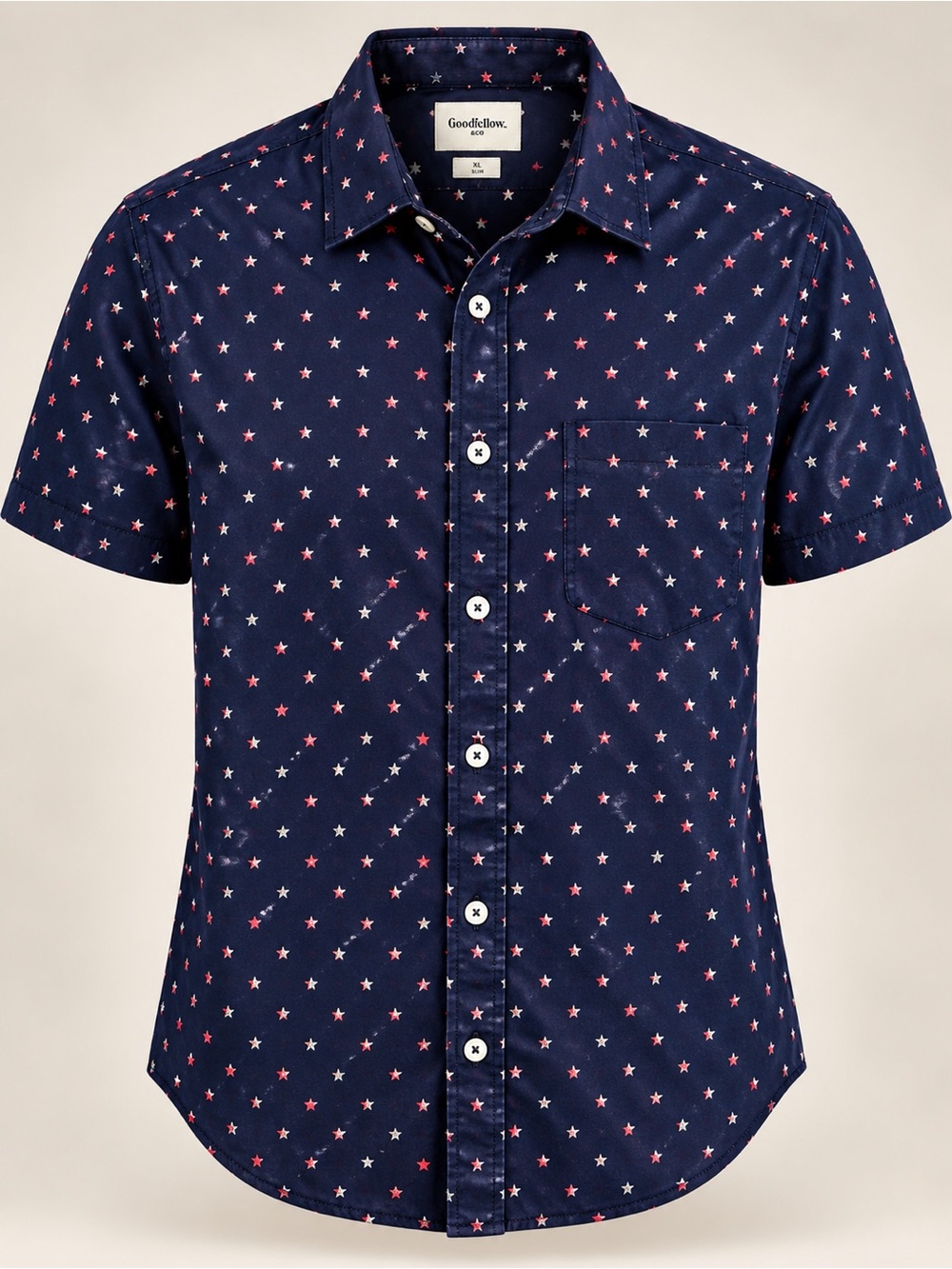 Goodfellow & Co Men’s XL Navy Star Print Slim Fit Short Sleeve Shirt